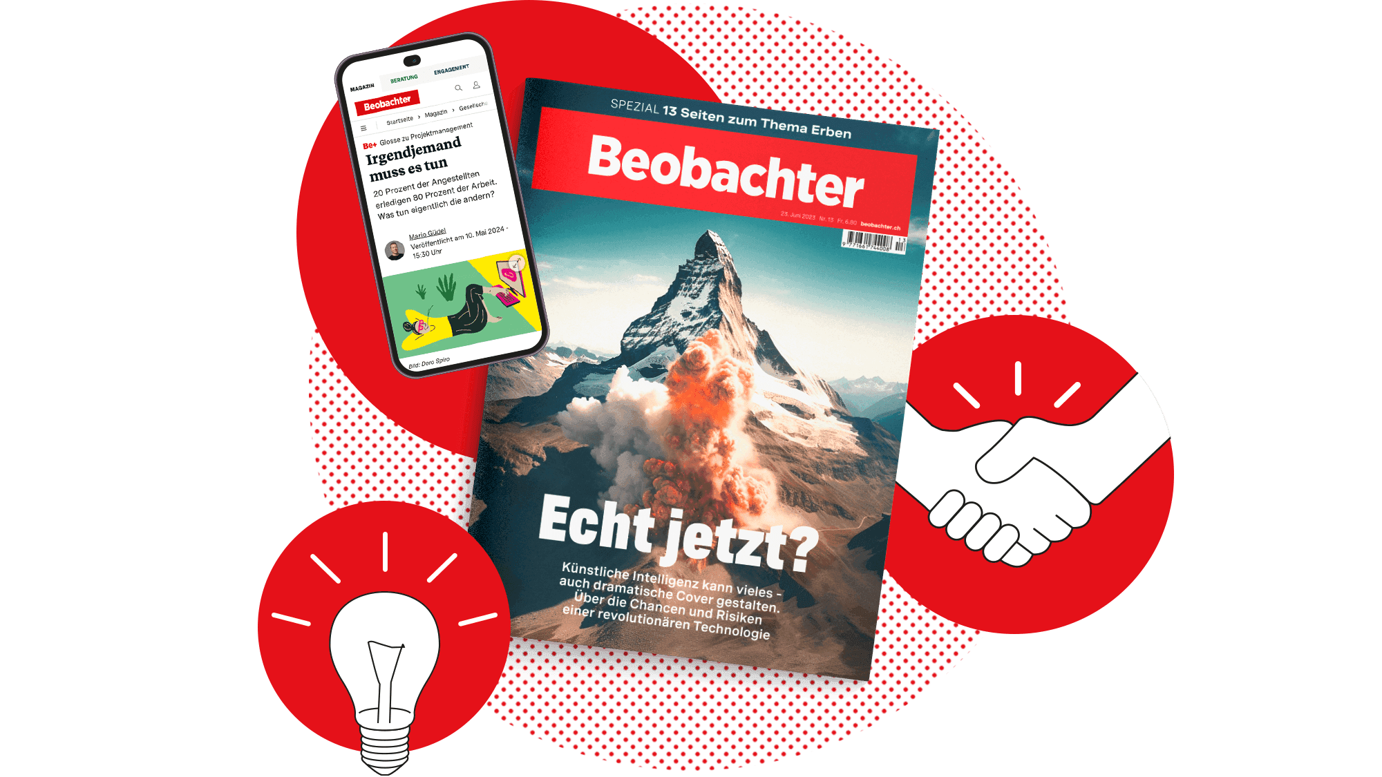 Image <h2>Spannende Geschichten, hilfreiches Wissen und Rat zu jeder Lebenslage</h2>
<p>Der Beobachter ist eine Schweizer Institution mit einer einzigartigen Kombination an inhaltlicher Breite und rechtlicher Kompetenz. Seit fast 100 Jahren setzt sich der Beobachter engagiert und hartnäckig für eine funktionierende Schweiz ein. Print-Abonnenten erhalten das Magazin alle 14 Tage portofrei nach Hause geliefert inkl. Extraheften. Ausserdem ist der Beobachter auch als<strong> </strong><a href="https://epaper.beobachter.ch/?_gl=1*ym6grl*_ga*NzE3MzUyNDc2LjE2ODg0NjQyMjk.*_ga_WFMBJKTFVH*MTY5MTM5ODQ2Ny44My4xLjE2OTE0MDI3NzEuMC4wLjA.#/main/dynamic?scope" target="_blank" rel="noopener">E-Paper</a> und in der App erhältlich. Auf <a href="https://www.beobachter.ch" target="_blank" rel="noopener">beobachter.ch</a> geniessen Sie zudem als Abonnent Zugang zu allen Artikeln und werbefreies Lesen.</p>
<p>Ein hilfreiches Erklärvideo für die Registrierung auf der Webseite und zum E-Paper finden Sie <a href="https://youtu.be/rujPDG_rlGs" target="_blank" rel="noopener">hier.</a></p>